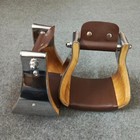Wooden Wide Western Steel Covered Stirrups  Wooden Bell Saddle Stirrups  4 0 