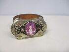 Virgins Saints   Angels Silver Belt Buckle W Hindu God  brown Leather Size Small