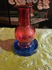 Vintage Art Glass Mini Vase Red  Blue   Gold Hand Blown Artist Signed 4-3 8  