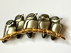 Vintage Mark Shield Pewter Gold Tone Accent Five Bird Brooch Pin    See More  Ld
