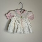 Vintage Baby Girl Dress 18 Months White Pink Polyester Cotton Cute L3