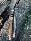Hand Forged Damascus Steel Viking Sword  Battle Ready Medieval Sword  scabbard