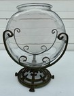 Antique Art Deco Glass Fish Bowl With Fitted Wrought Iron Stand