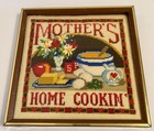 Mother s Home Cookin  Framed Crewel Needlepoint Embroidery Wall Art Vintage