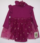 Little Me 2 Pc Burgundy Red Gold Star Ls Tutu Bodysuit Dress Headband Xmas 9m