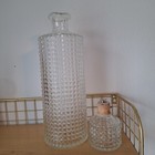 Vintage Mcm Clear Glass Decanter Diamond Point Cut Glass Bottle With Cork Stop