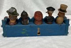 Vtg Anri Hand Carved Wood Bottle Stoppers Set Of 5 W  Folk Art Wall Rack Lot