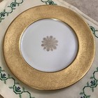 4  Vintage Porcelain Gold Plated Encrusted Rim Medallion Dinner Plates 10 25   