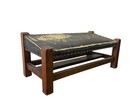 Antique Mission Arts   Crafts Foot Stool Slanted Bench 1910 Tiger Oak   Leather