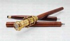 Antique Brass Spy Telescope With Compass On Top Handle Wooden Walking Stick Cane