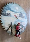 Vintage 1982 Handmade Folk Art Painted Winter Christmas Snow Saw Hanging Decor