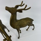 Large Vintage Brass Deer Pair  buck 13  T   doe 9  T  Mid Century Statues Heavy