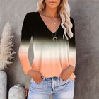                women Zipper Long Sleeve T Shirt Blouse Ladies Casual V-neck Pullover Tops