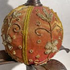 Vintage Victorian Style Pin Cushion Beautiful Silk Orb With Bronze Base 14  Tall