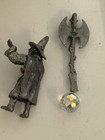 Vintage Pewter Wizard Figure W  Crystal Ball And Axe