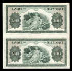 Martinique 100 Francs 1942  P-19s Specimen Uncut Pair  A unc  Original Quality