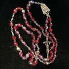 Vintage Italian Faceted Red Aurora Borealis Crystal Rosary Beads Silver Plated