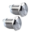 2-pack 19mm Latching Metal Waterproof Push Button Switch 19mm Flat Head Silver
