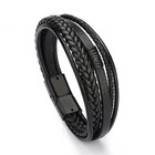 Men Multilayer Cowhide Leather Bracelet Magnetic Alloy Clasp Bangle Wristband