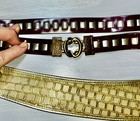 2 Lot Vintage 1960   s Belt Plastic Women   s Belt Gold Burgundy silver Brass Clasp