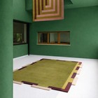 Modern Olive Green Area Rug     Geometric Stepped Border Designer Carpet  Contempo
