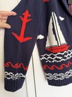 Marled Nautical Navy Knit Cardigan Sweater Shawl Collar L Cotton Blend