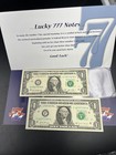 Lot Of Two Lucky 7s  1 Dollar Bills 2013 Vf 2017 A Frn Federal Reserve Note Circ