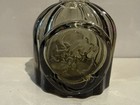 Smoky Olive Gray Glass Mini Bottle Embossed Floral Design Ribbed Bud Vase 3 25 