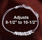 925 Sterling Silver Womens Bead Chain Adjustable Anklet Ankle Bracelet D670