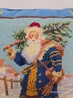 Vtg Old World Santa Claus Christmas Needlepoint By Hand Blue Pillow 13  X 13 