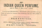 Indian Queen Perfume  philadelphia  Beautiful   Original Old Trade Card  C  1890