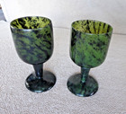 Pair Of Jade Wine Glasses Goblets In Original Box Vintage 4 75  Tall Green Stone