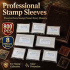 800 Pcs Stamp Sleeves Holders Clear Protector For Stamps Collection 8 Sizes Pack