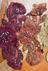 Appliques Embroidered 3x7  Layered Flowers Beads Hand Sewn 1pc