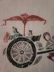 Mid Century Vtg  Chinese Stone Rubbing Framed Rice Paper Art Chariot Procession 