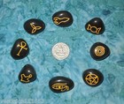 Black Agate Pagan Egyptian Symbols 1  Stones Set Meditation Bag New Wicca 4 3oz