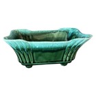 Vintage Mcm Cookson Pottery Peg Feet Planter Rectangular Green Drip Glaze Fluted
