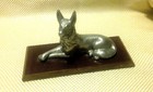 Vintage Iron Metal On Wood Stand German Shepherd Dog Statuette Figurine