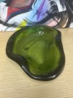 Vintage Blenko Glass Amoeba Green Free Form Kidney Ashtray Dish 8    Mcm