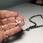 Vintage French Catholic Rosary Black Wood Beads Metal Crucifix France Religious