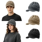Men Women Thick Knit Beanie Stretchy Fleece-lined Visor Cap For Winter With Brim