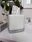 Idesign York Facial Tissue Box Cover Vintage White   Chrome Square Tissue Holder