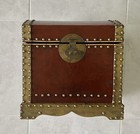Vintage Large Wooden Treasure Chest Storage Trunk - Brass Accents 15 hx15 wx13 d