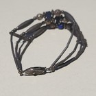 925 Sterling Silver Vintage Lapis Lazuli Triple Strand Liquid Silver Bracelet