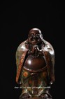 11 4  Old Tibet Bronze Cloisonne Enamel Happy Laugh Maitreya Buddha Statue