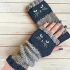 Women Winter Warm Fingerless Gloves Cute Cat Knit Arm Warmers Half Finger Mitten
