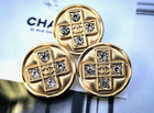 4 Pcs Chanel Cc Logo Stamped Gold Clear Rhinestone Round Buttons 20mm Set Of 4