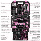 Dekopro Pink Tool Kit Box Drill Set Home Mechanic Toolbox With 12v Power Cord