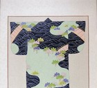 Vintage Oriental Painting On Silk   Japanese Traditional Kimono Illustration