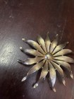Vtg Crown Trifari Flower Brooch Gold Tone Brushed Polished Figural Pin Signed